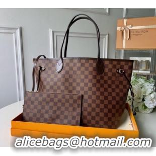 New Style Louis Vuitton Classic Neverfull MM Tote Bag N41358 Damier Ebene Canvas/Red 2024