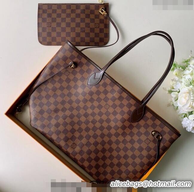 New Style Louis Vuitton Classic Neverfull MM Tote Bag N41358 Damier Ebene Canvas/Red 2024