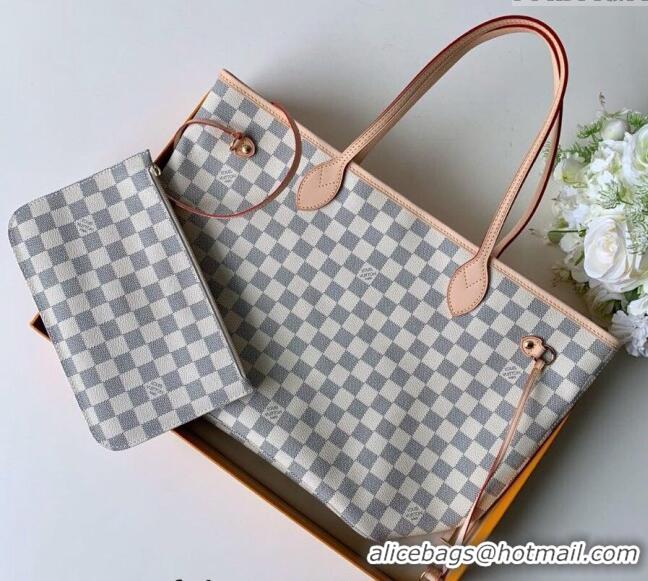 Trendy Design Louis Vuitton Classic Neverfull MM Tote Bag N41361 Damier Azur Canvas/White 2024