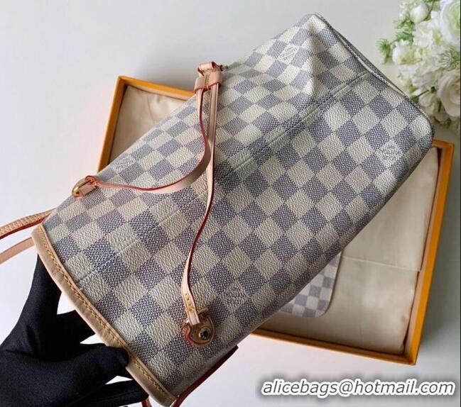 Inexpensive Louis Vuitton Classic Neverfull MM Tote Bag N41605 Damier Azur Canvas/Light Pink 2024