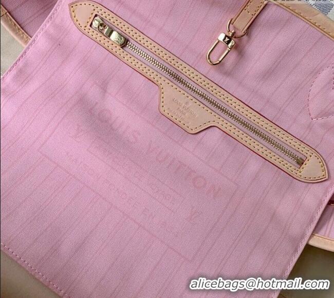 Inexpensive Louis Vuitton Classic Neverfull MM Tote Bag N41605 Damier Azur Canvas/Light Pink 2024