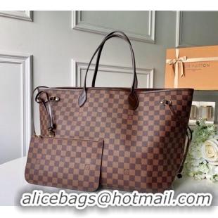 Shop Grade Louis Vuitton Classic Neverfull GM Tote Bag N41357 Damier Ebene Canvas/Red 2024