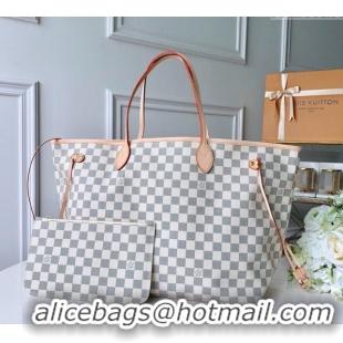 Discount Louis Vuitton Classic Neverfull GM Tote Bag N41360 Damier Azur Canvas/White 2024