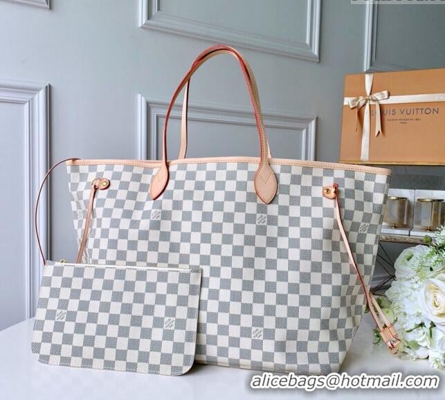 Discount Louis Vuitton Classic Neverfull GM Tote Bag N41360 Damier Azur Canvas/White 2024