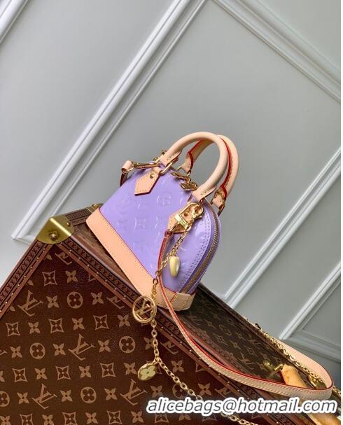 Top Grade Louis Vuitton Nano Alma Bag in Glossy Lilac Purple Monogram Vernis Leather M82974 2024