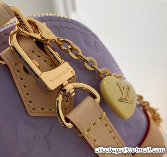 Top Grade Louis Vuitton Nano Alma Bag in Glossy Lilac Purple Monogram Vernis Leather M82974 2024