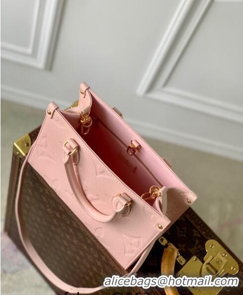 Top Design Louis Vuitton Onthego PM Tote Bag in Opal Pink Monogram Empreinte Leather M47135 2024