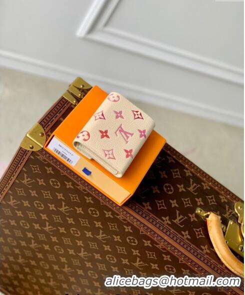 Famous Brand Louis Vuitton Victorine Wallet in Sunrise Aquarelle Monogram Empreinte Leather M83507 Cream White 2024