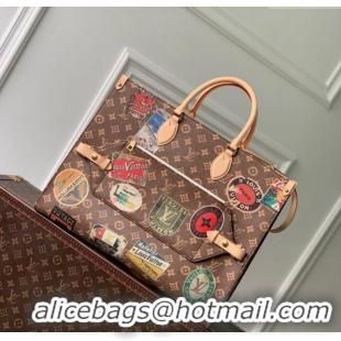 Promotional Louis Vuitton OnTheGo Voyage Tote bag in Monogram Canvas with Vintage Hotel Labels M47147 2024