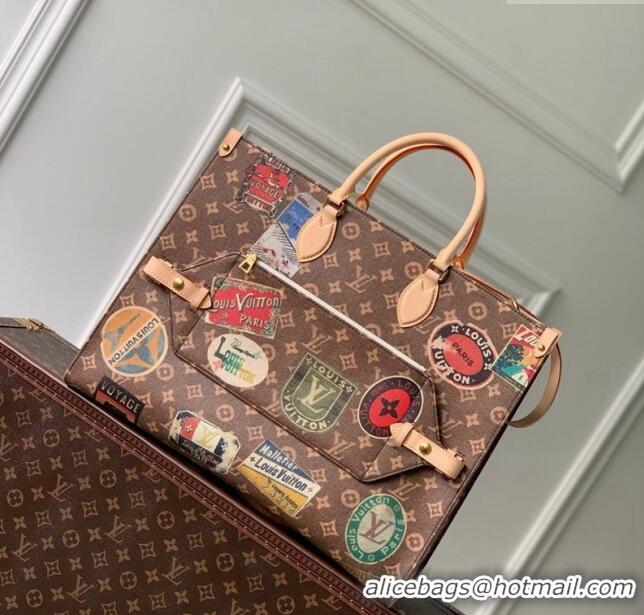 Promotional Louis Vuitton OnTheGo Voyage Tote bag in Monogram Canvas with Vintage Hotel Labels M47147 2024