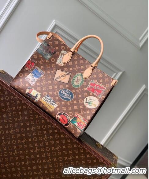 Promotional Louis Vuitton OnTheGo Voyage Tote bag in Monogram Canvas with Vintage Hotel Labels M47147 2024