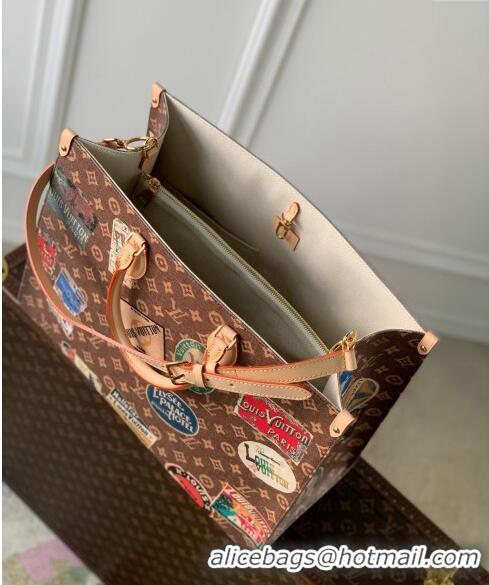 Promotional Louis Vuitton OnTheGo Voyage Tote bag in Monogram Canvas with Vintage Hotel Labels M47147 2024