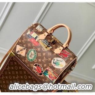 Top Grade Louis Vuitton Speedy Bandoulière 30 bag in Monogram Canvas with Vintage Hotel Labels M47087 2024