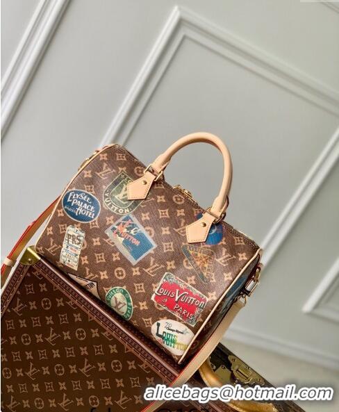 Top Grade Louis Vuitton Speedy Bandoulière 30 bag in Monogram Canvas with Vintage Hotel Labels M47087 2024