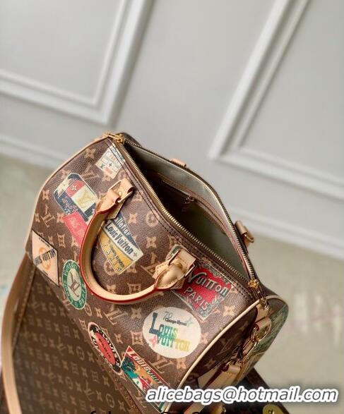 Top Grade Louis Vuitton Speedy Bandoulière 30 bag in Monogram Canvas with Vintage Hotel Labels M47087 2024