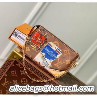 Best Price Louis Vuitton Mini Pochette Accessoires bag in Monogram Canvas with Vintage Hotel Labels M58009 2024