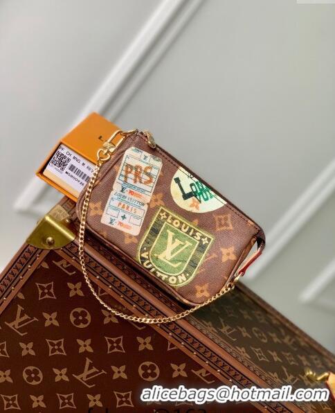 Best Price Louis Vuitton Mini Pochette Accessoires bag in Monogram Canvas with Vintage Hotel Labels M58009 2024