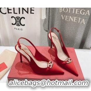 Perfect Valentino The Bold Edition VLogo Satin Slingback Pumps 9cm with Strass Red 429170