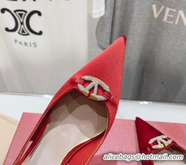 Perfect Valentino The Bold Edition VLogo Satin Slingback Pumps 9cm with Strass Red 429170