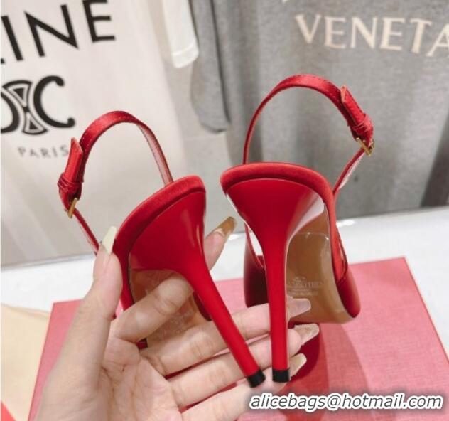 Perfect Valentino The Bold Edition VLogo Satin Slingback Pumps 9cm with Strass Red 429170