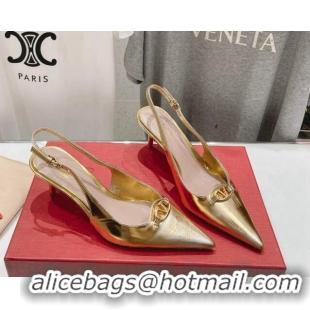 Duplicate Valentino The Bold Edition VLogo Calfskin Slingback Pumps 6cm Gold 429171