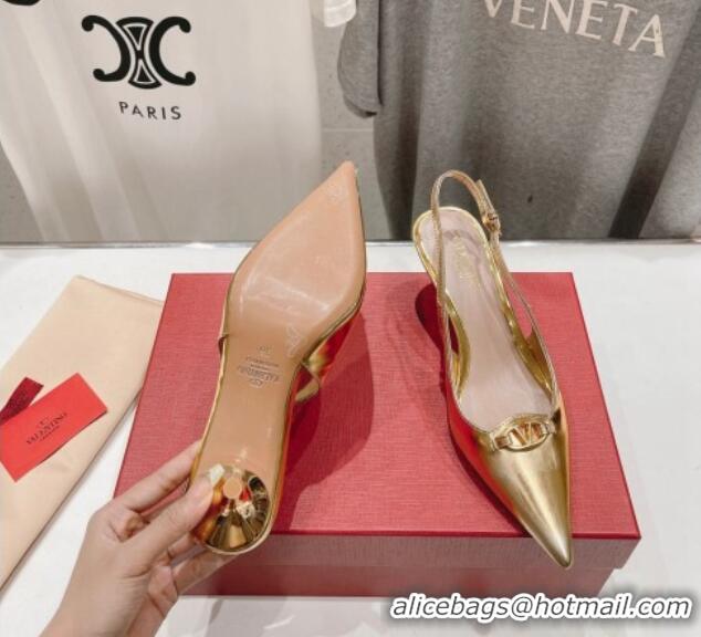 Duplicate Valentino The Bold Edition VLogo Calfskin Slingback Pumps 6cm Gold 429171