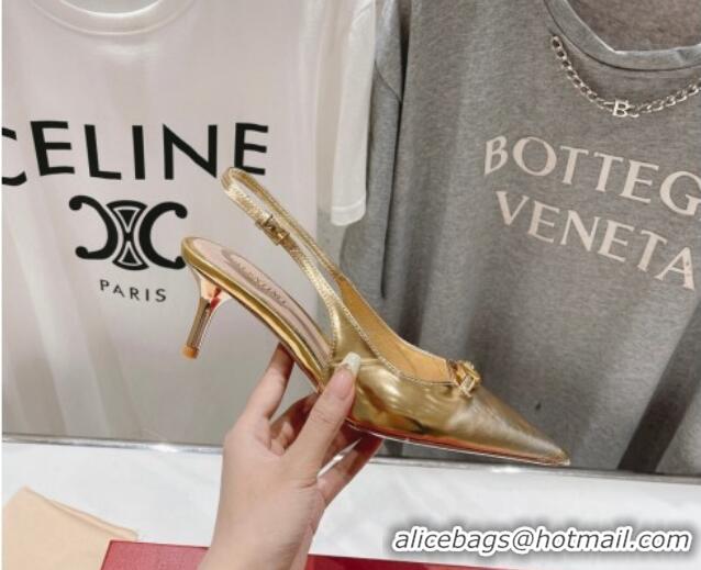 Duplicate Valentino The Bold Edition VLogo Calfskin Slingback Pumps 6cm Gold 429171