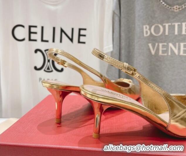 Duplicate Valentino The Bold Edition VLogo Calfskin Slingback Pumps 6cm Gold 429171