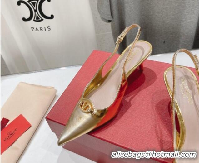 Duplicate Valentino The Bold Edition VLogo Calfskin Slingback Pumps 6cm Gold 429171