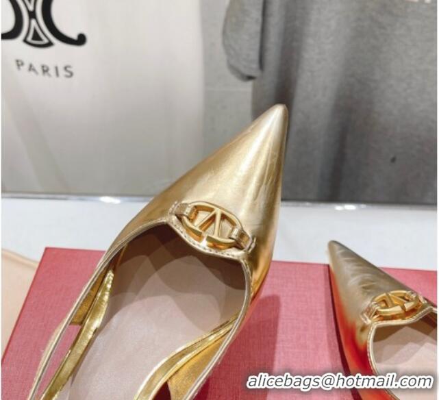 Duplicate Valentino The Bold Edition VLogo Calfskin Slingback Pumps 6cm Gold 429171