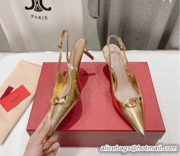 Duplicate Valentino The Bold Edition VLogo Calfskin Slingback Pumps 6cm Gold 429171