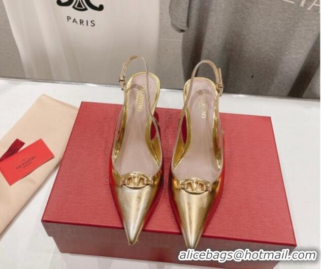 Duplicate Valentino The Bold Edition VLogo Calfskin Slingback Pumps 6cm Gold 429171