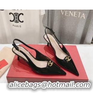 Good Quality Valentino The Bold Edition VLogo Patent Calfskin Slingback Pumps 6cm Black 429172