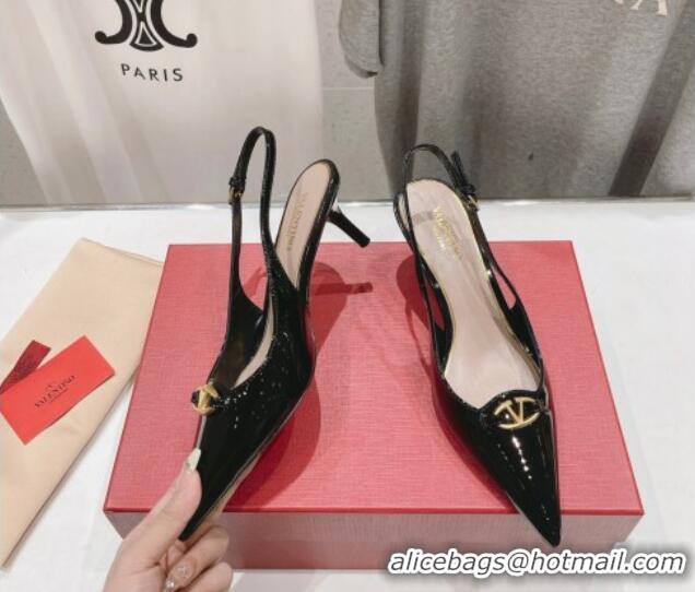 Good Quality Valentino The Bold Edition VLogo Patent Calfskin Slingback Pumps 6cm Black 429172