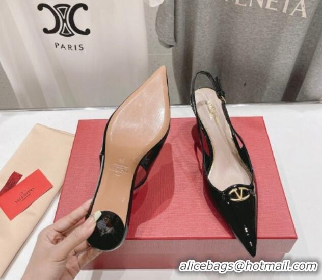 Good Quality Valentino The Bold Edition VLogo Patent Calfskin Slingback Pumps 6cm Black 429172