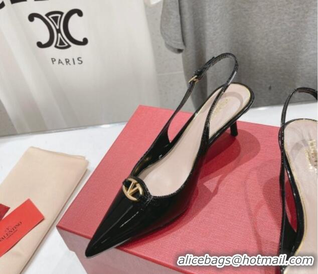 Good Quality Valentino The Bold Edition VLogo Patent Calfskin Slingback Pumps 6cm Black 429172