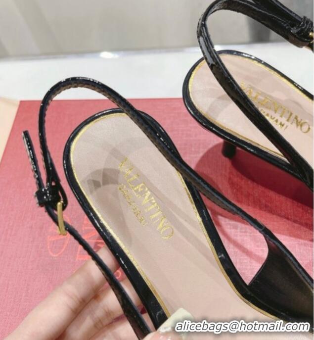 Good Quality Valentino The Bold Edition VLogo Patent Calfskin Slingback Pumps 6cm Black 429172