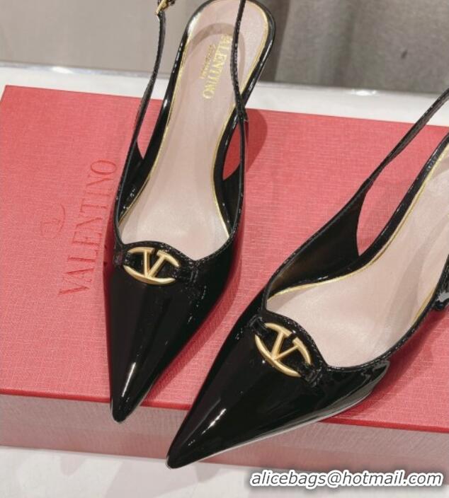 Good Quality Valentino The Bold Edition VLogo Patent Calfskin Slingback Pumps 6cm Black 429172