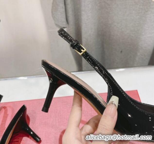 Good Quality Valentino The Bold Edition VLogo Patent Calfskin Slingback Pumps 6cm Black 429172