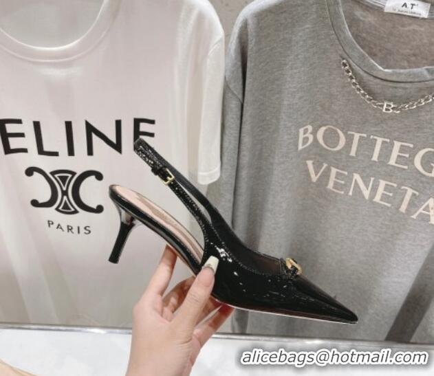 Good Quality Valentino The Bold Edition VLogo Patent Calfskin Slingback Pumps 6cm Black 429172