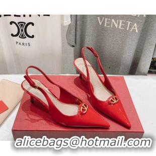 Fashion Valentino The Bold Edition VLogo Patent Calfskin Slingback Pumps 6cm Red 429173