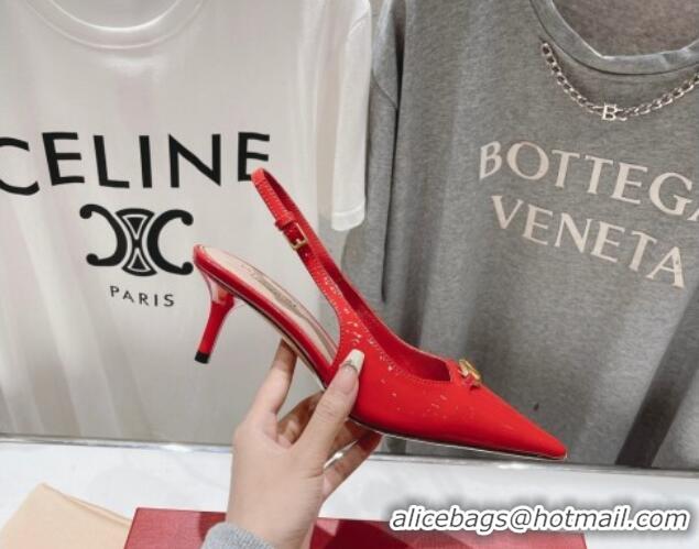 Fashion Valentino The Bold Edition VLogo Patent Calfskin Slingback Pumps 6cm Red 429173