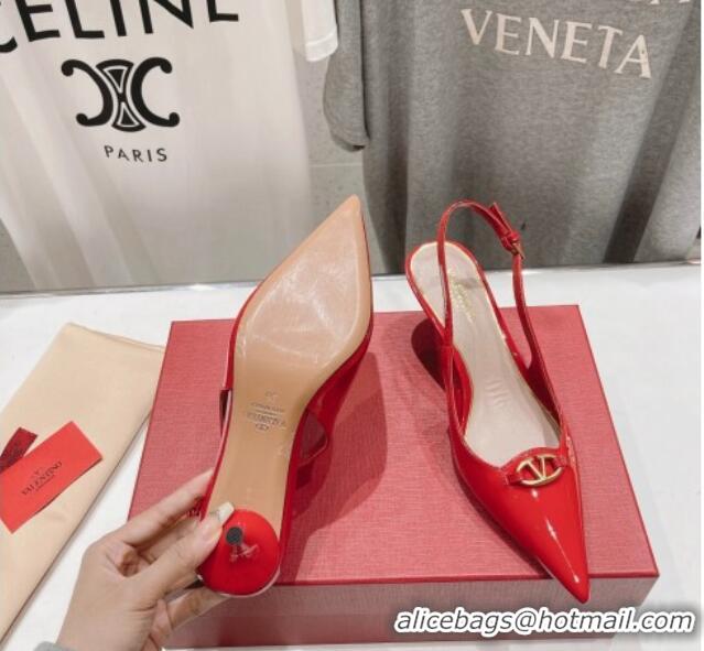 Fashion Valentino The Bold Edition VLogo Patent Calfskin Slingback Pumps 6cm Red 429173