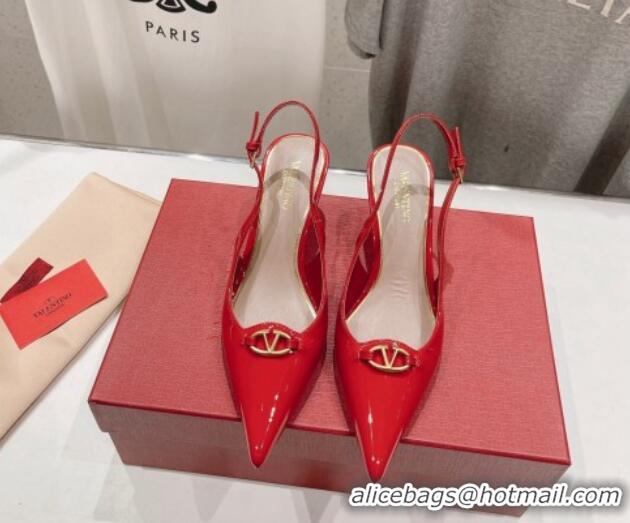 Fashion Valentino The Bold Edition VLogo Patent Calfskin Slingback Pumps 6cm Red 429173