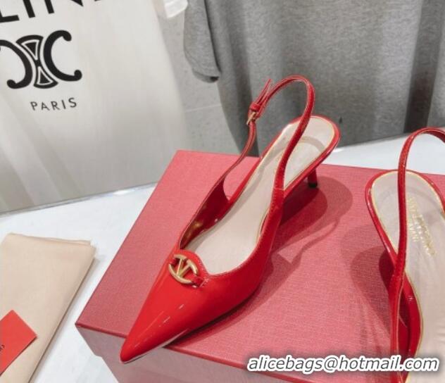 Fashion Valentino The Bold Edition VLogo Patent Calfskin Slingback Pumps 6cm Red 429173