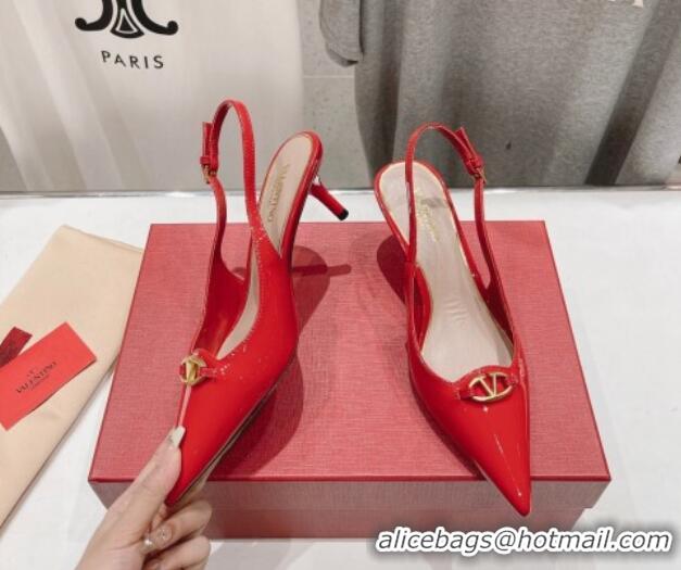 Fashion Valentino The Bold Edition VLogo Patent Calfskin Slingback Pumps 6cm Red 429173