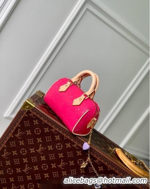 Pretty Style Louis Vuitton Nano Speedy Mini Bag in Monogram Vernis Leather M83273 Dark Pink 2024