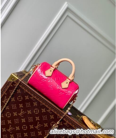 Pretty Style Louis Vuitton Nano Speedy Mini Bag in Monogram Vernis Leather M83273 Dark Pink 2024