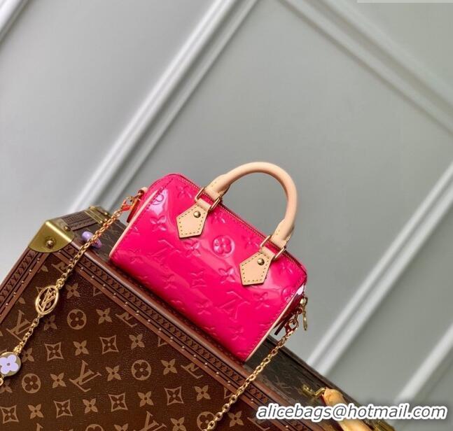 Pretty Style Louis Vuitton Nano Speedy Mini Bag in Monogram Vernis Leather M83273 Dark Pink 2024