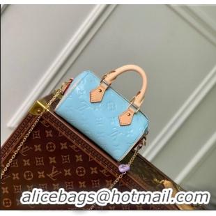 Spot Bulk Louis Vuitton Nano Speedy Mini Bag in Monogram Vernis Leather M83000 Sky Blue 2024